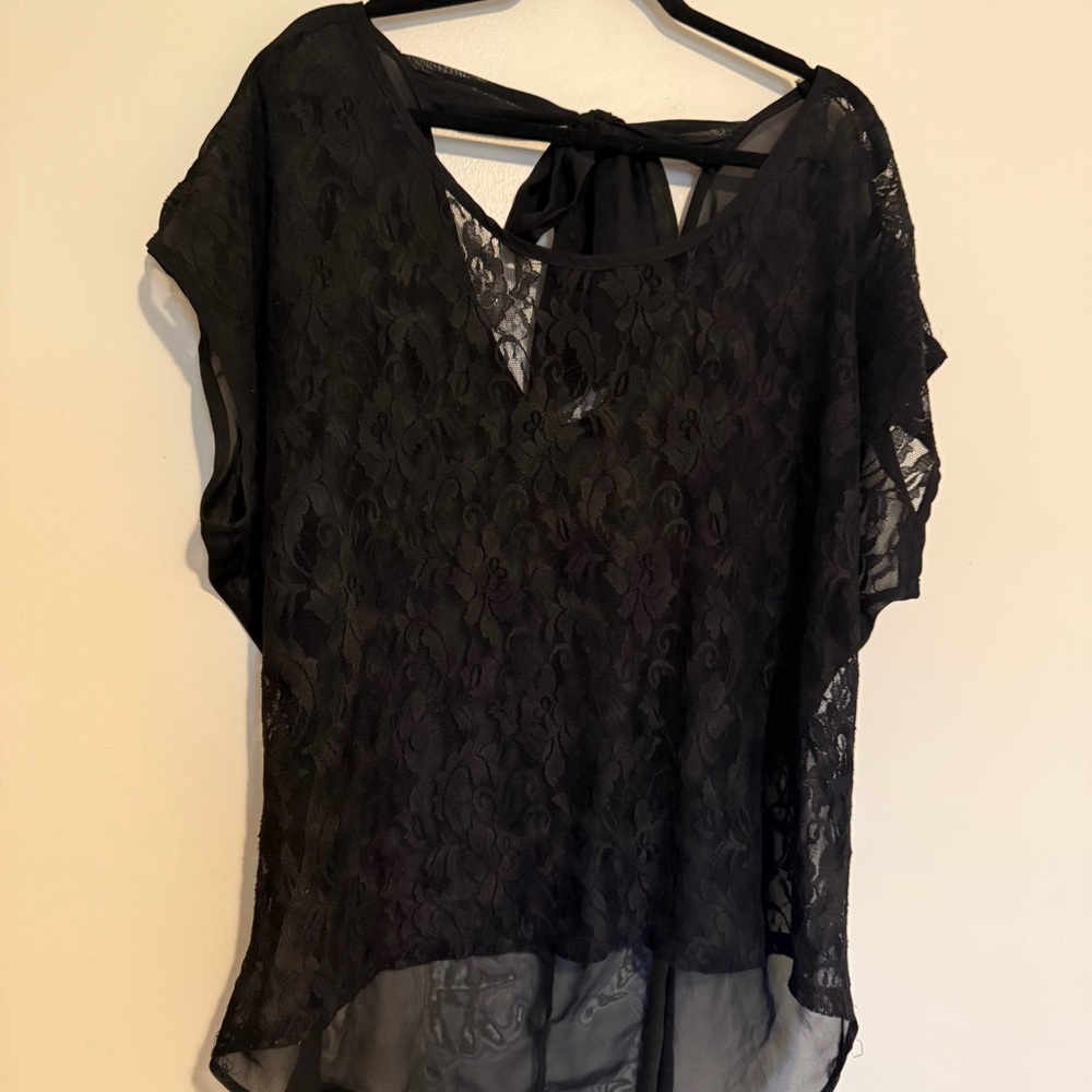 Fashion to Figure | Black Sheer Lace Blouse - Picture 2 of 5